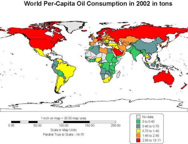 World per Capita Oil Consumption 2002