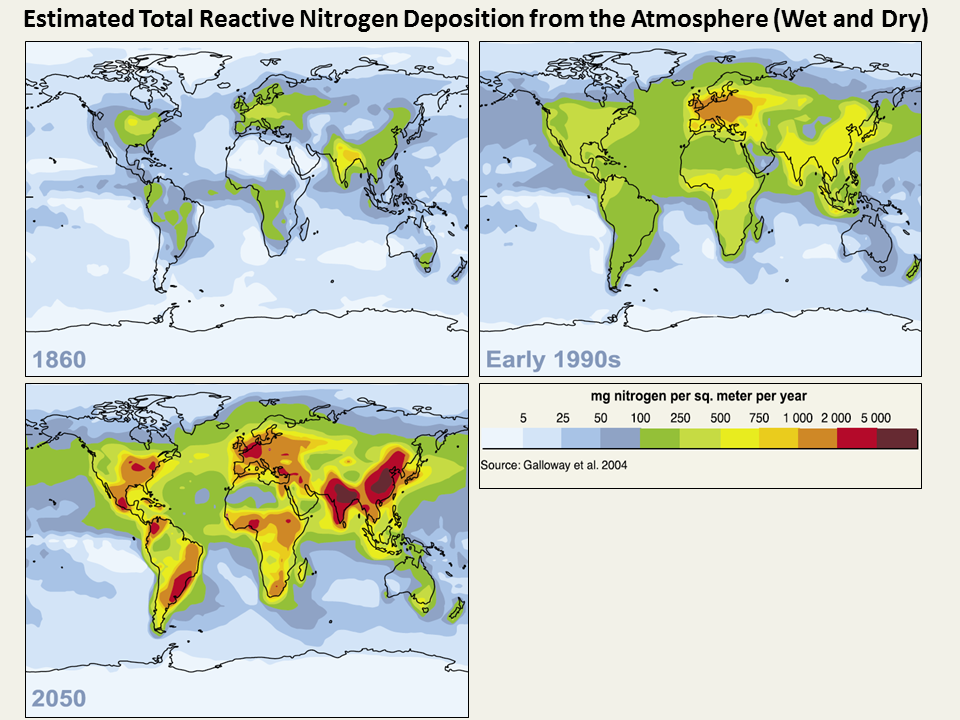 Estimated Total Reactive Nitrogen deposition from the Atmosphere (Wet and Dry) 1860-2050