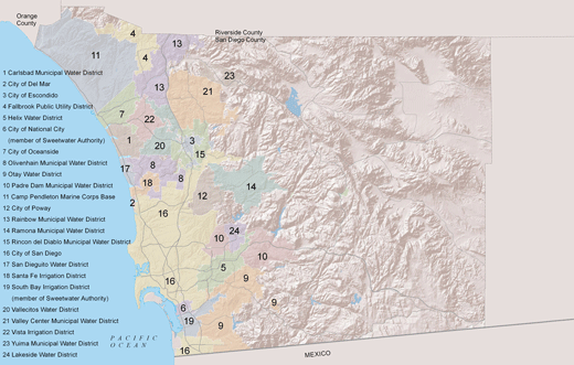 Map of agency members in the San Diego County Weather Authority