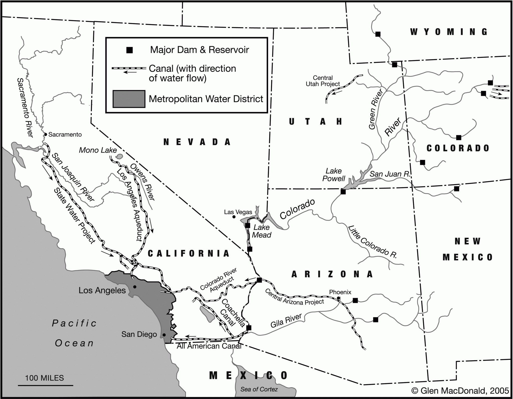 Map Depicting Water Infrastructure of Southwest US