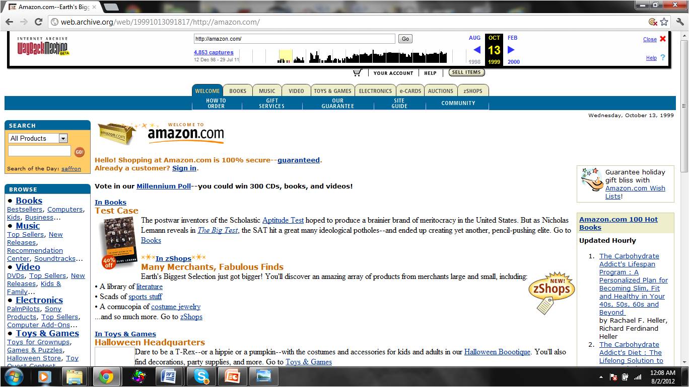 Amazon Homepage from 1999