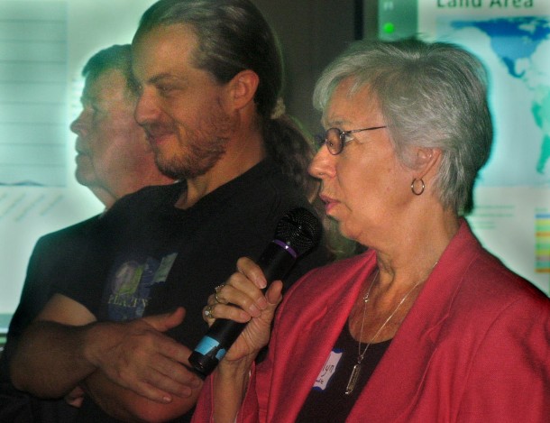 Carolyn Shadle questions the Water team presentation as Ben Discoe and Alan Ball look on.