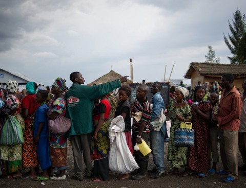 Internally displaced Congolese lined up early this month for food aid in a camp about six miles west of Goma.